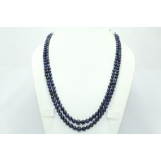 Blue Sapphire Round Beads glass filling Stones NECKLACE 2 lines 459 Carats
